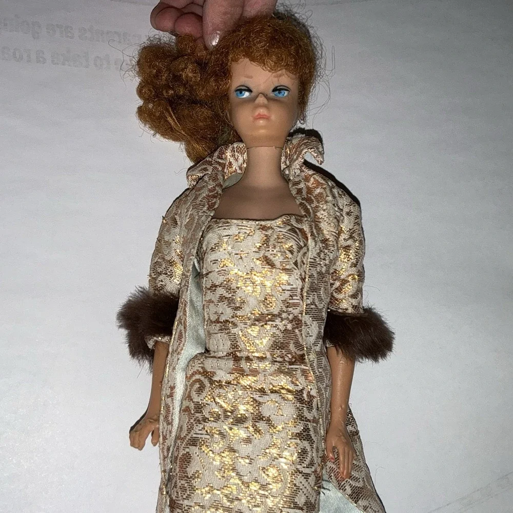Vintage 1962 60s Barbie Evening Splendor Rare Collectible Gold Dress Jacket Fur